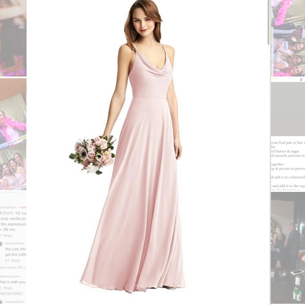Blush cowl neck chiffon bridesmaid dress